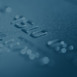 A close up photo of a credit or debit card.